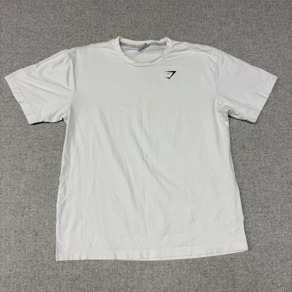Gymshark T-Shirt Size Medium White Short Sleeve Athletic Gym Logo Workout Men